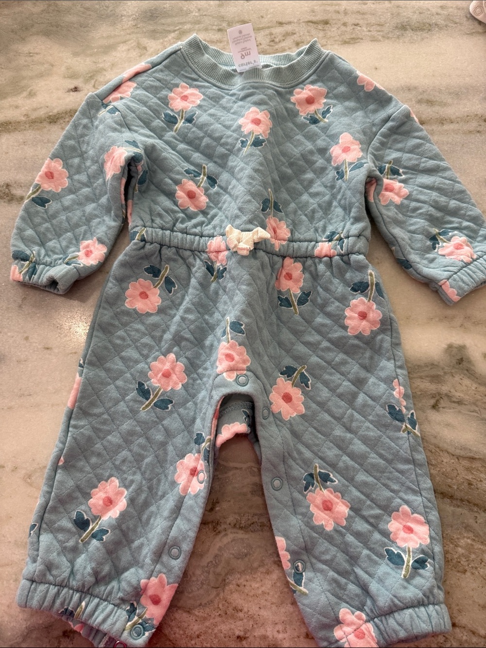 Carter's Quilted Blue Footie with Pink Floral Print